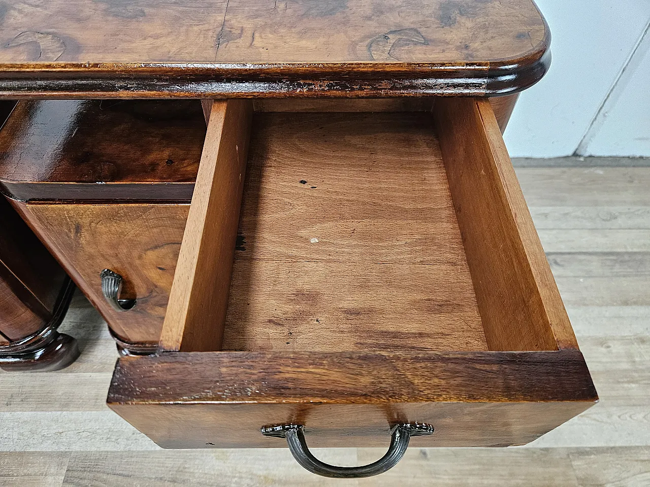 Art Deco bedside tables in briar and iron, 1950s 13