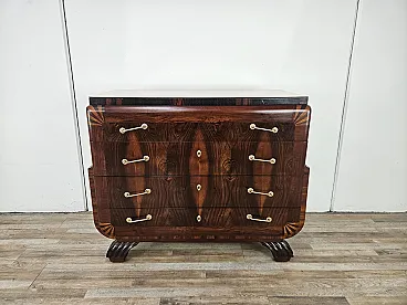 Art Deco dresser in mahogany and pink maple with mirror top, 50s