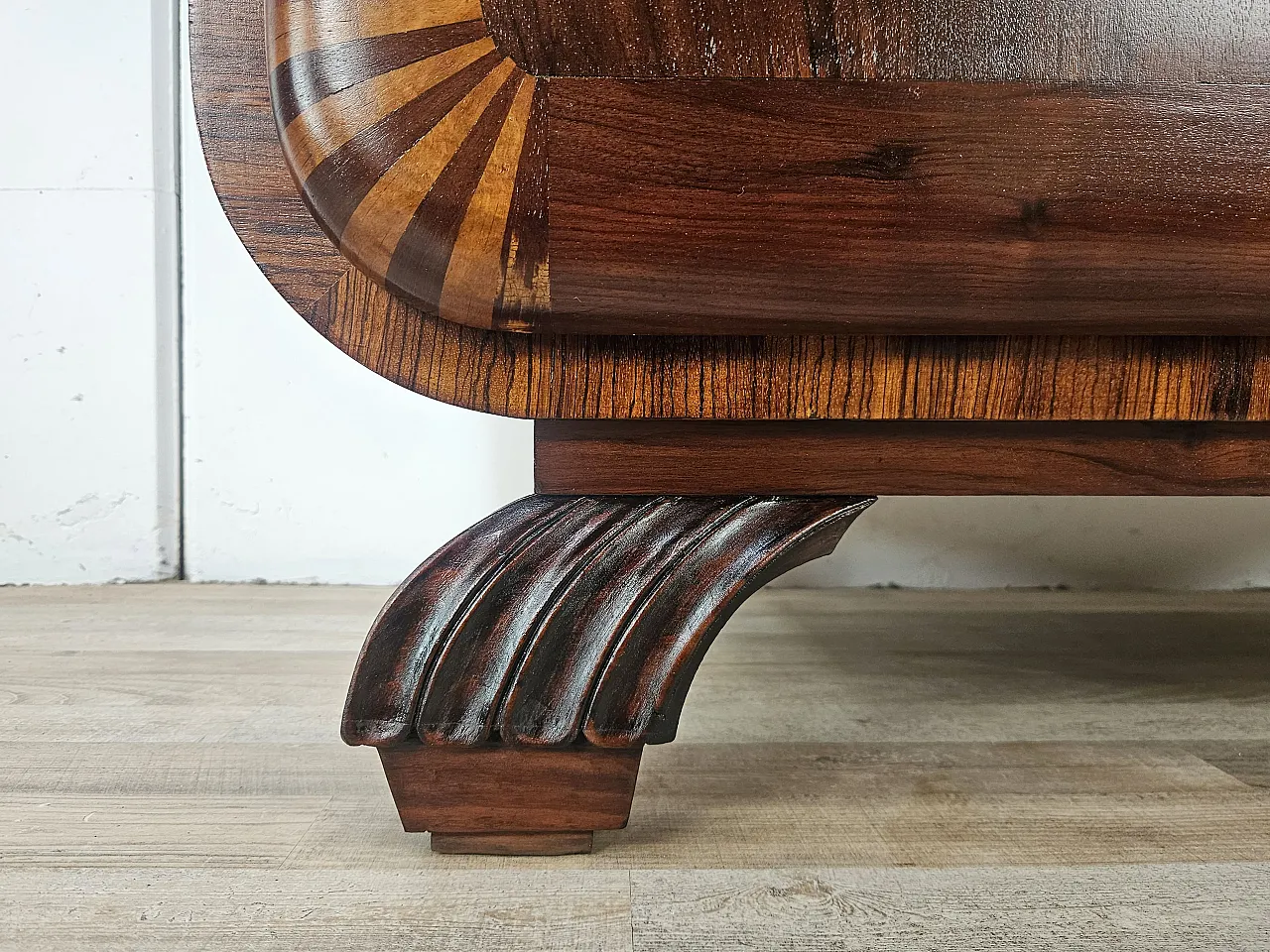 Art Deco dresser in mahogany and pink maple with mirror top, 50s 20