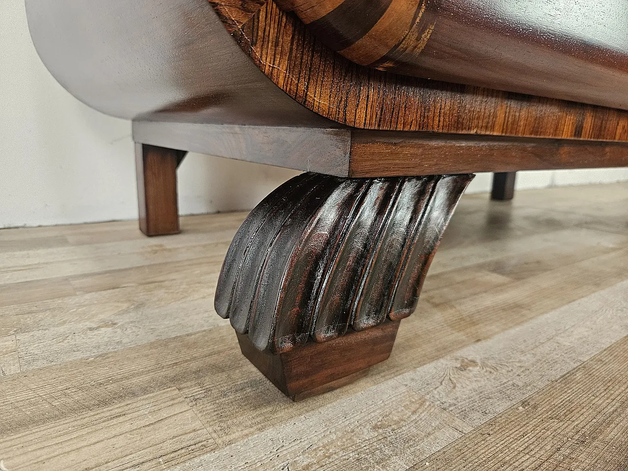 Art Deco dresser in mahogany and pink maple with mirror top, 50s 22