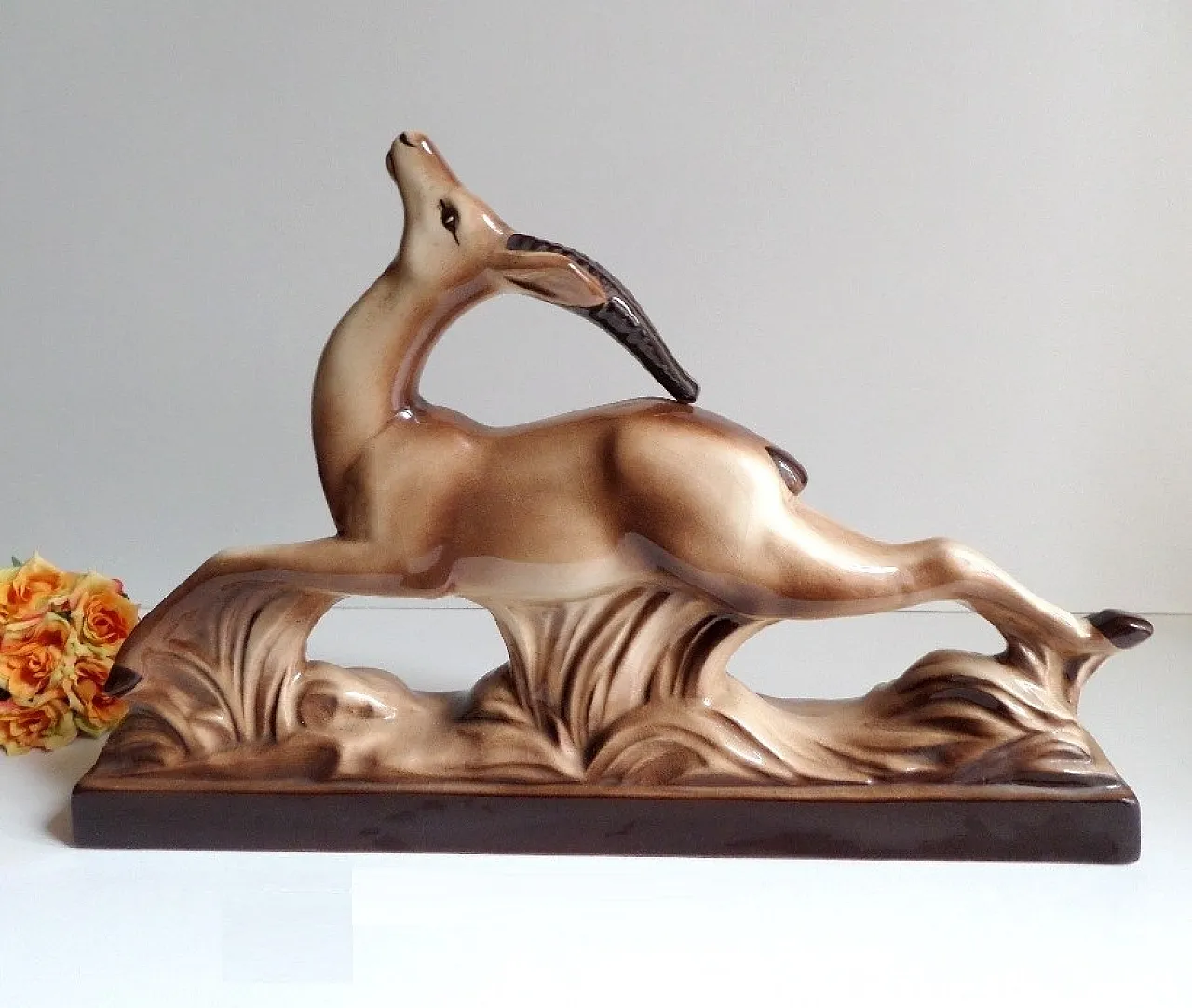 Art Deco Ceramic Antelope Gazelle Sculpture, 40s 4