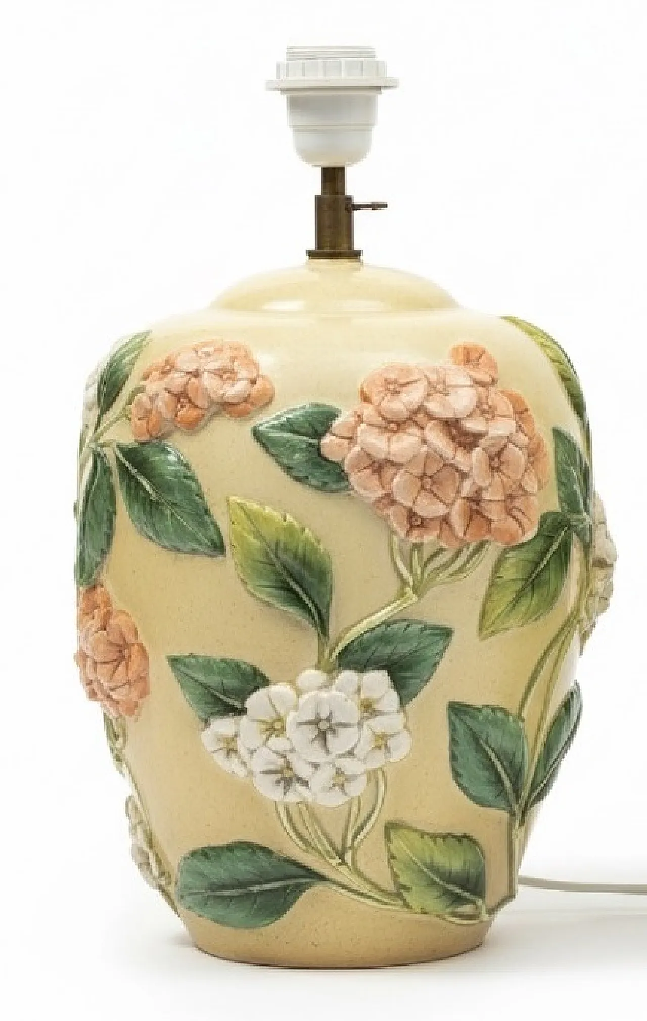 Pair of Large lamps by Chaumette Paris, hydrangea Barbotine, 70s 1