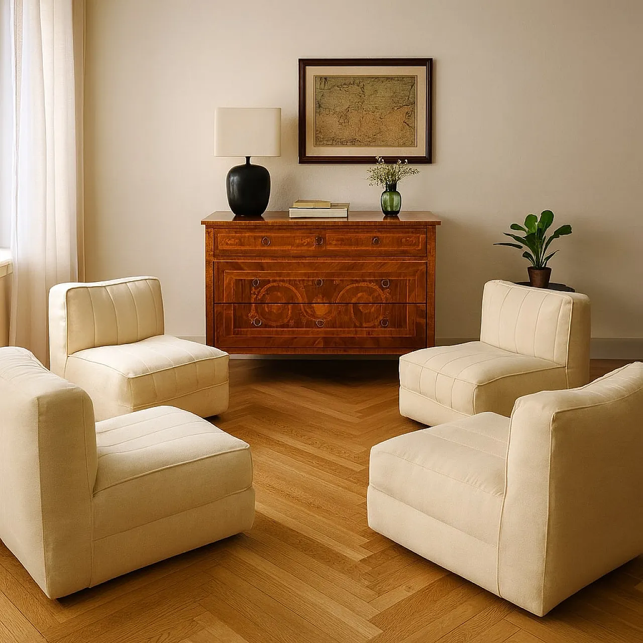 Comò neoclassico intarsiato in diversi tipi di legno, fine '700 2