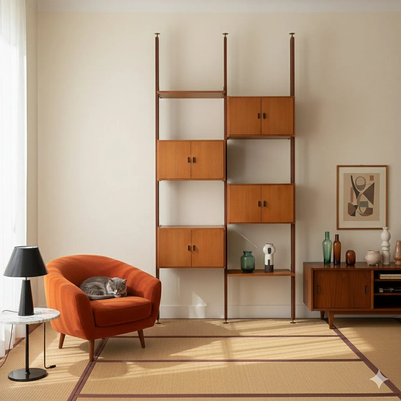 Libreria in metallo, ottone e teak, '900 2