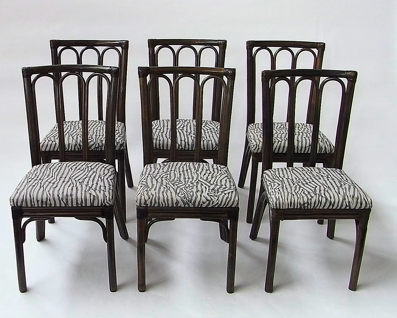 6 Sedie da pranzo in rattan e bambù di McGuire, anni '70 1