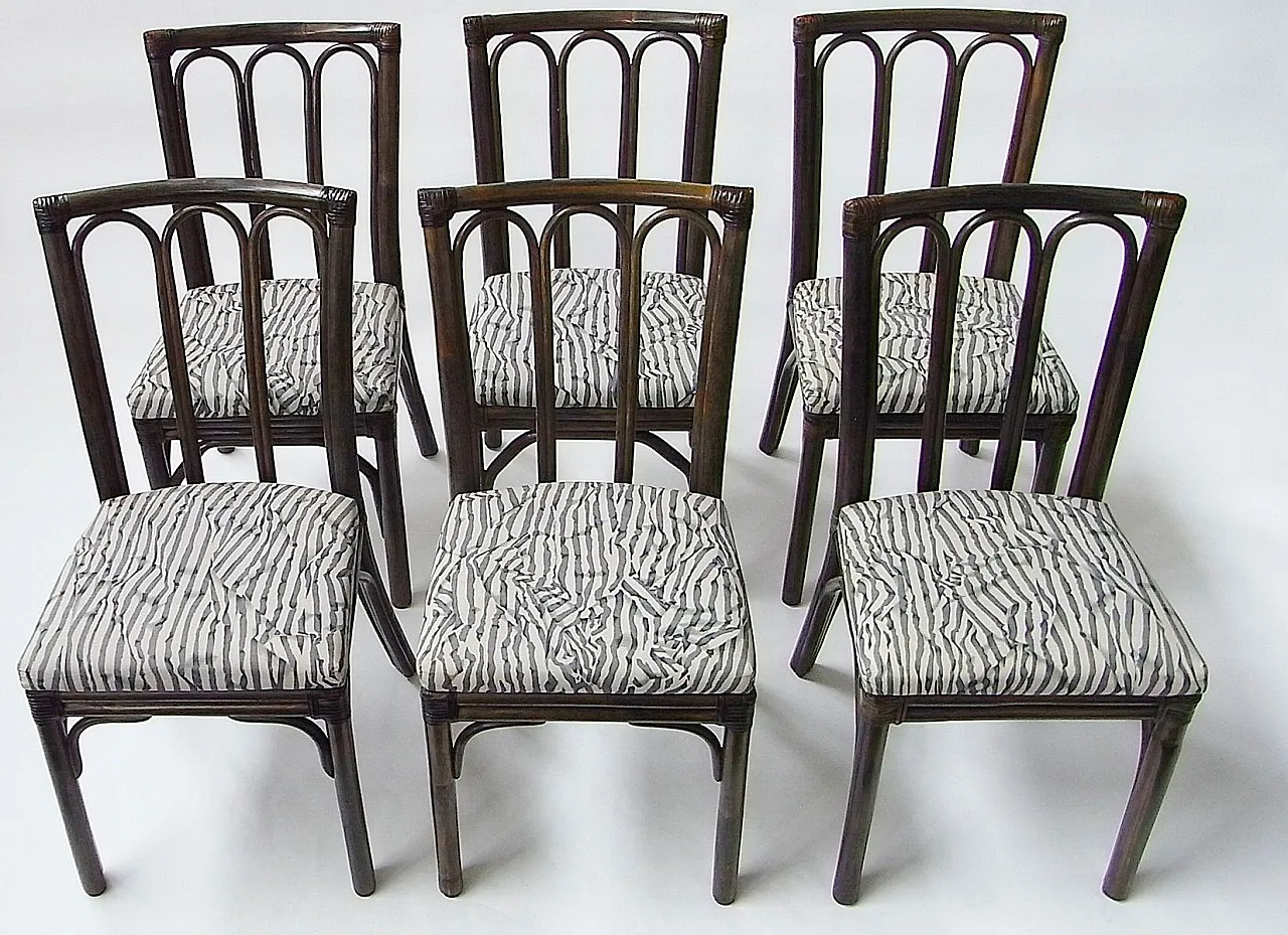 6 Sedie da pranzo in rattan e bambù di McGuire, anni '70 2