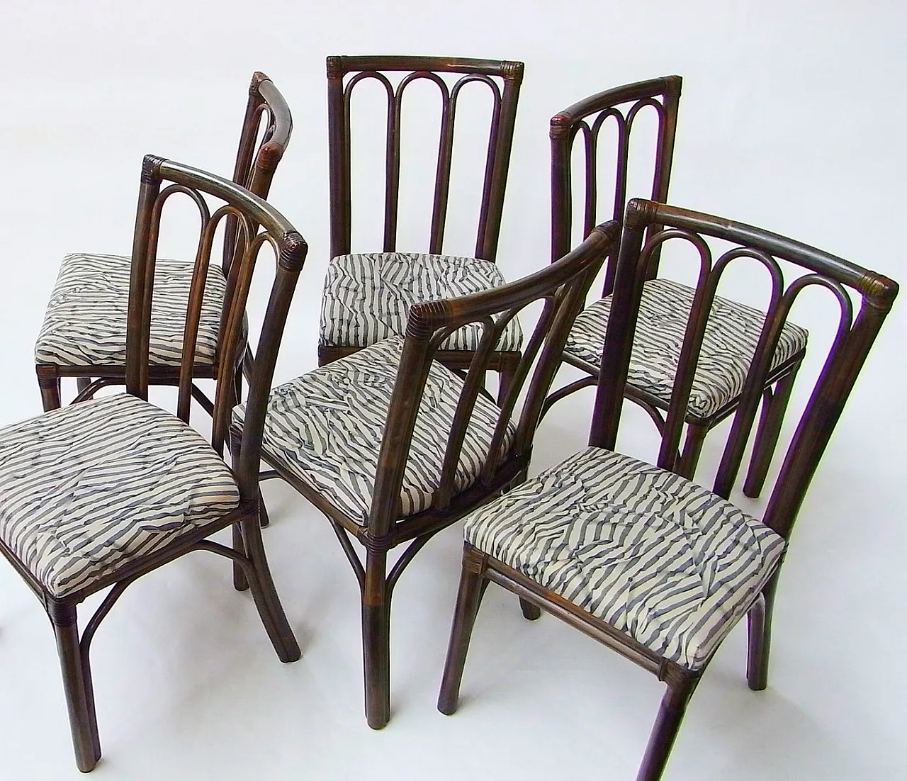 6 Sedie da pranzo in rattan e bambù di McGuire, anni '70 11