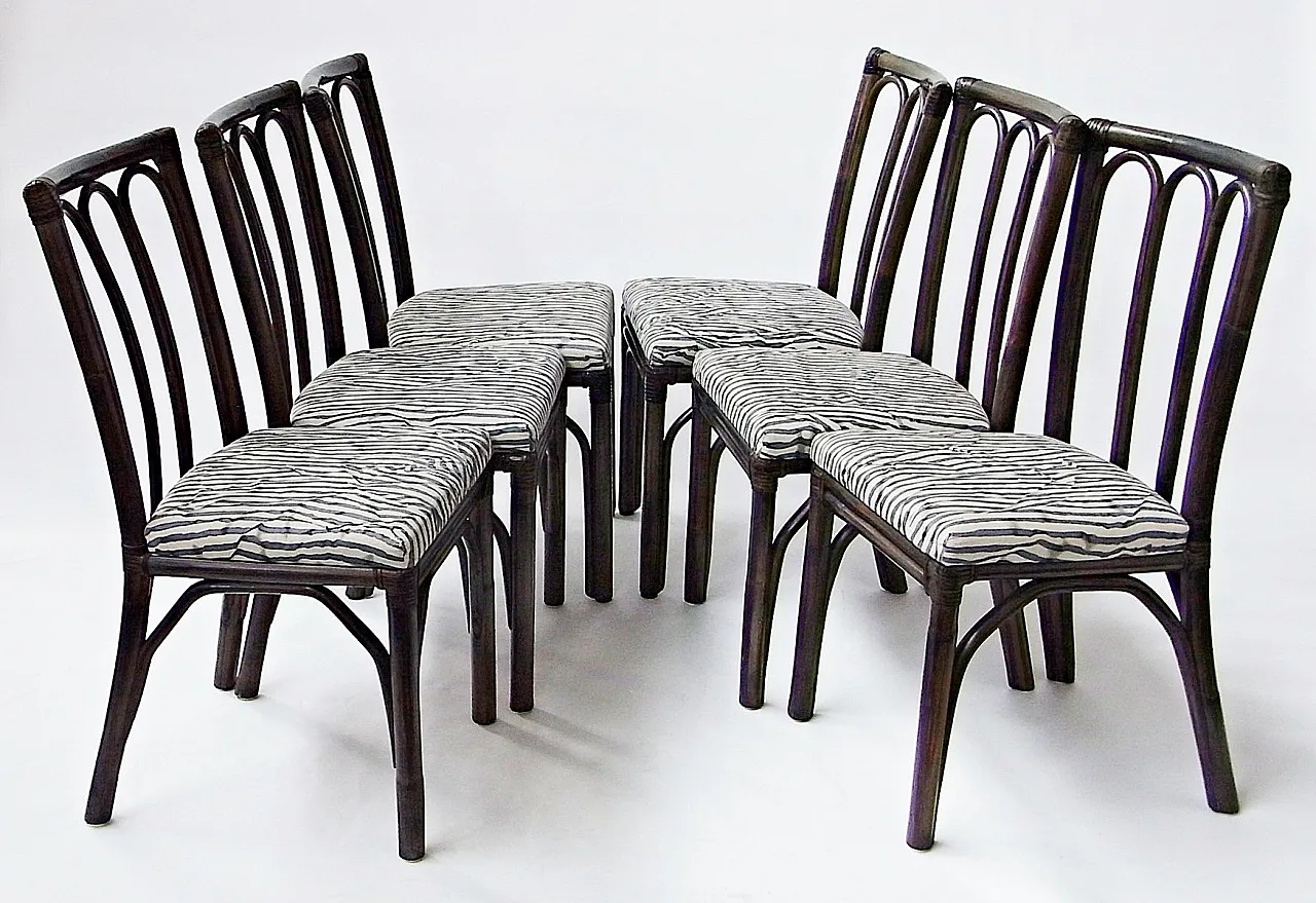 6 Sedie da pranzo in rattan e bambù di McGuire, anni '70 22