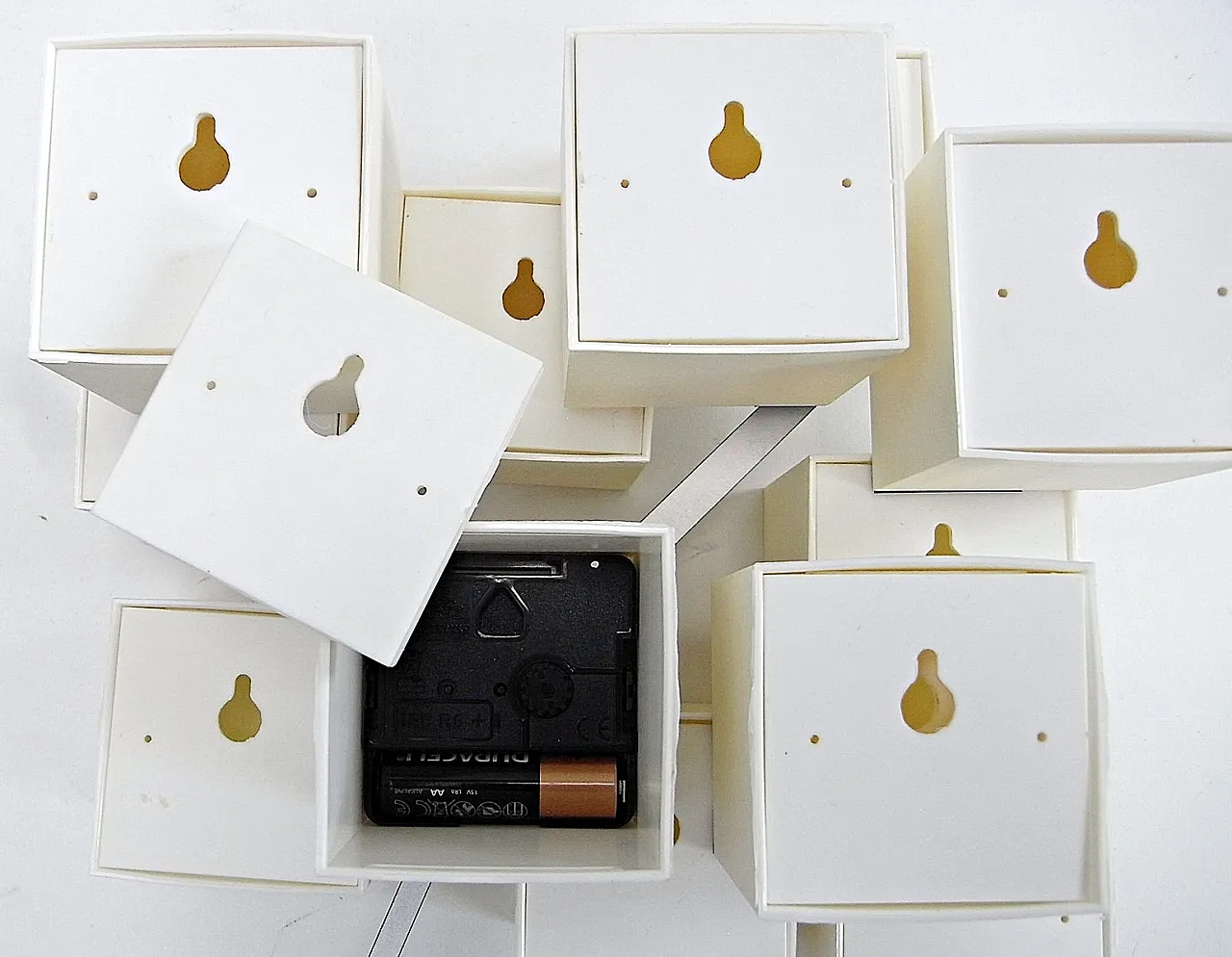 Fragmented wall clock with plastic cubes, 2000s 8