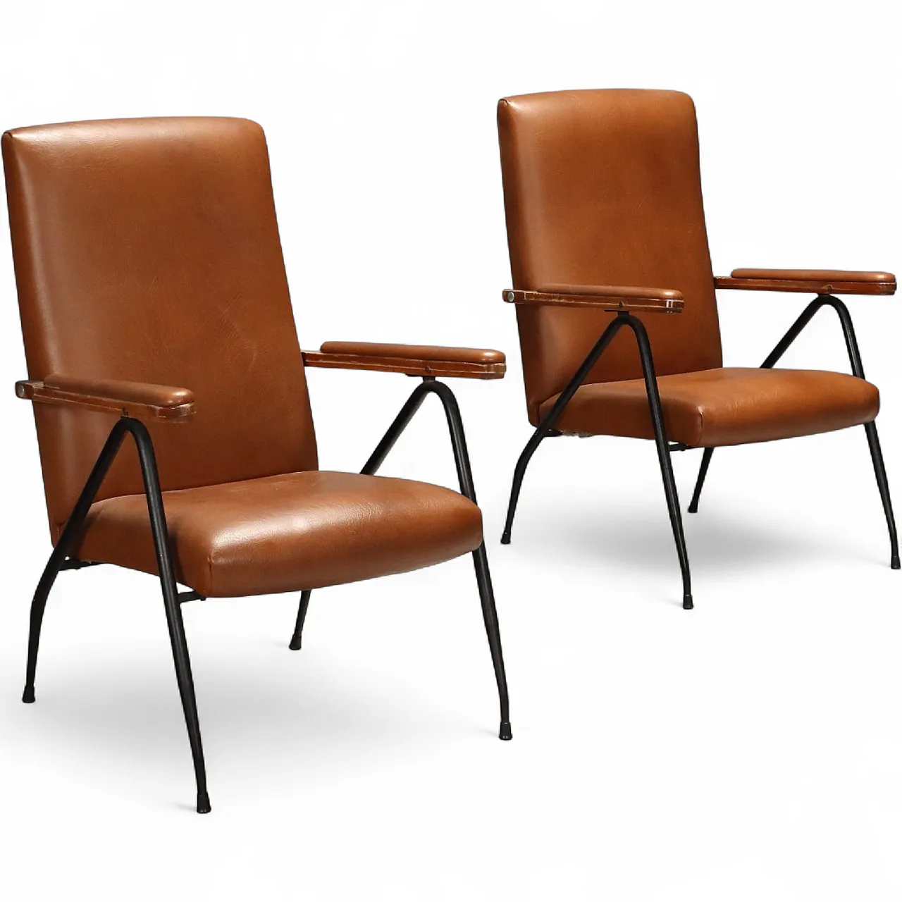 Coppia di poltrone in metallo laccato, schiuma e vinile, '900 10