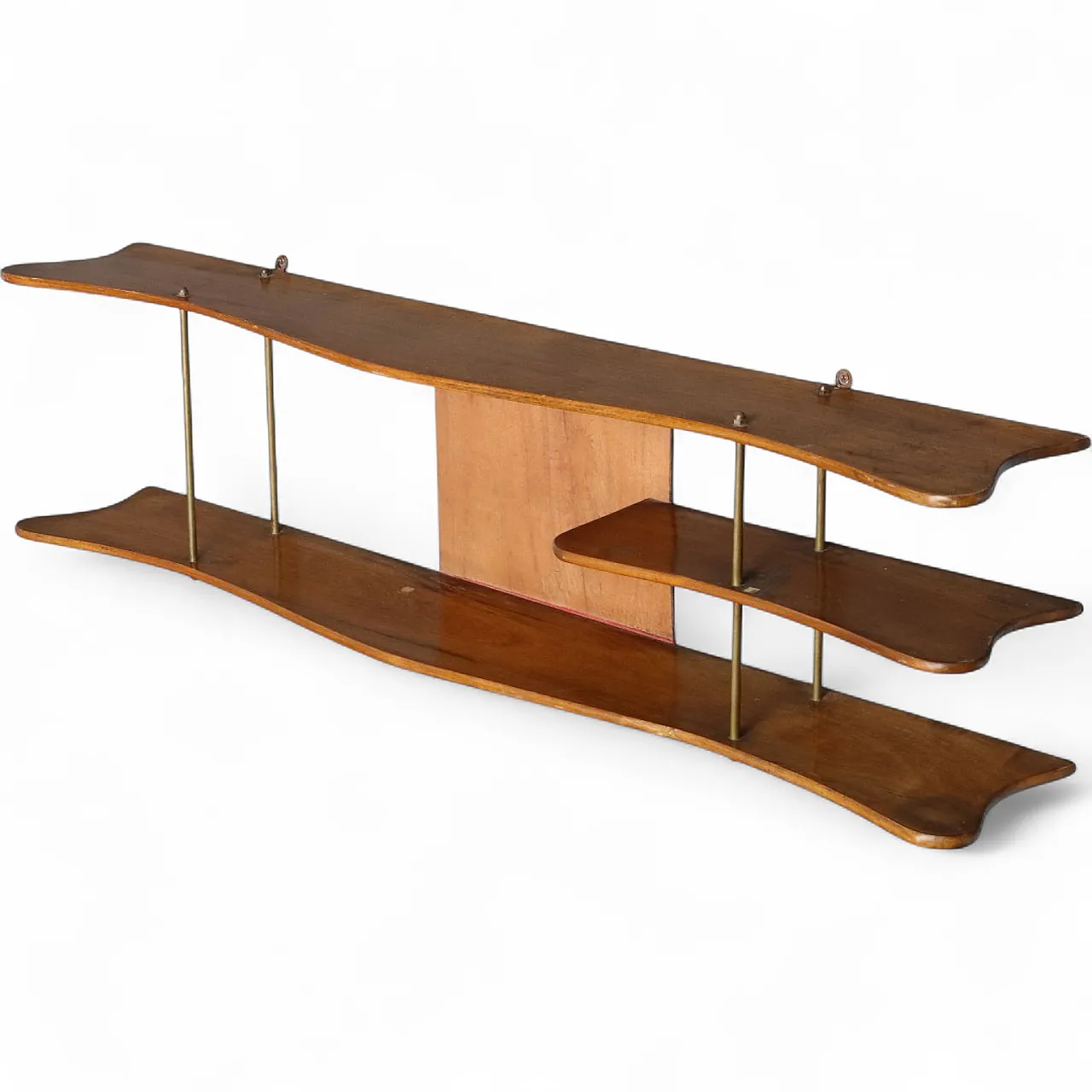 Agere with shaped shelves, in walnut and brass, 20th century 11