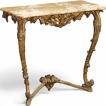 Consolle in abete intagliato e dorato e marmo, fine '800