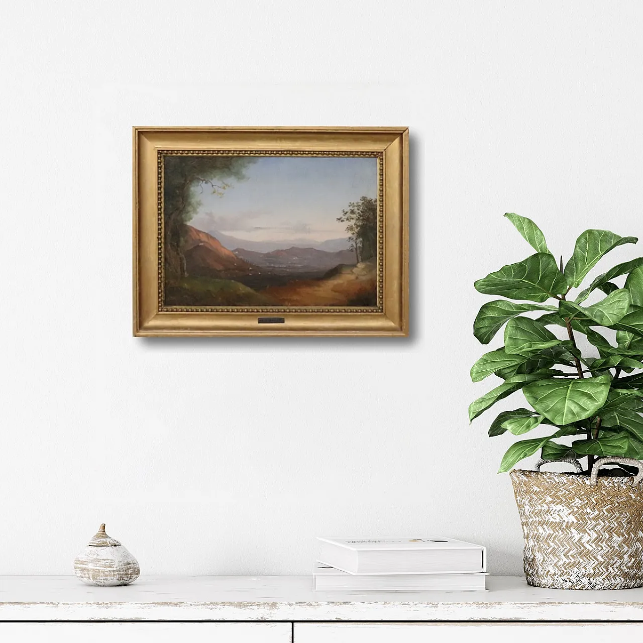 Dipinto olio su tela, veduta panoramica di Napoli, pittore del '800 2