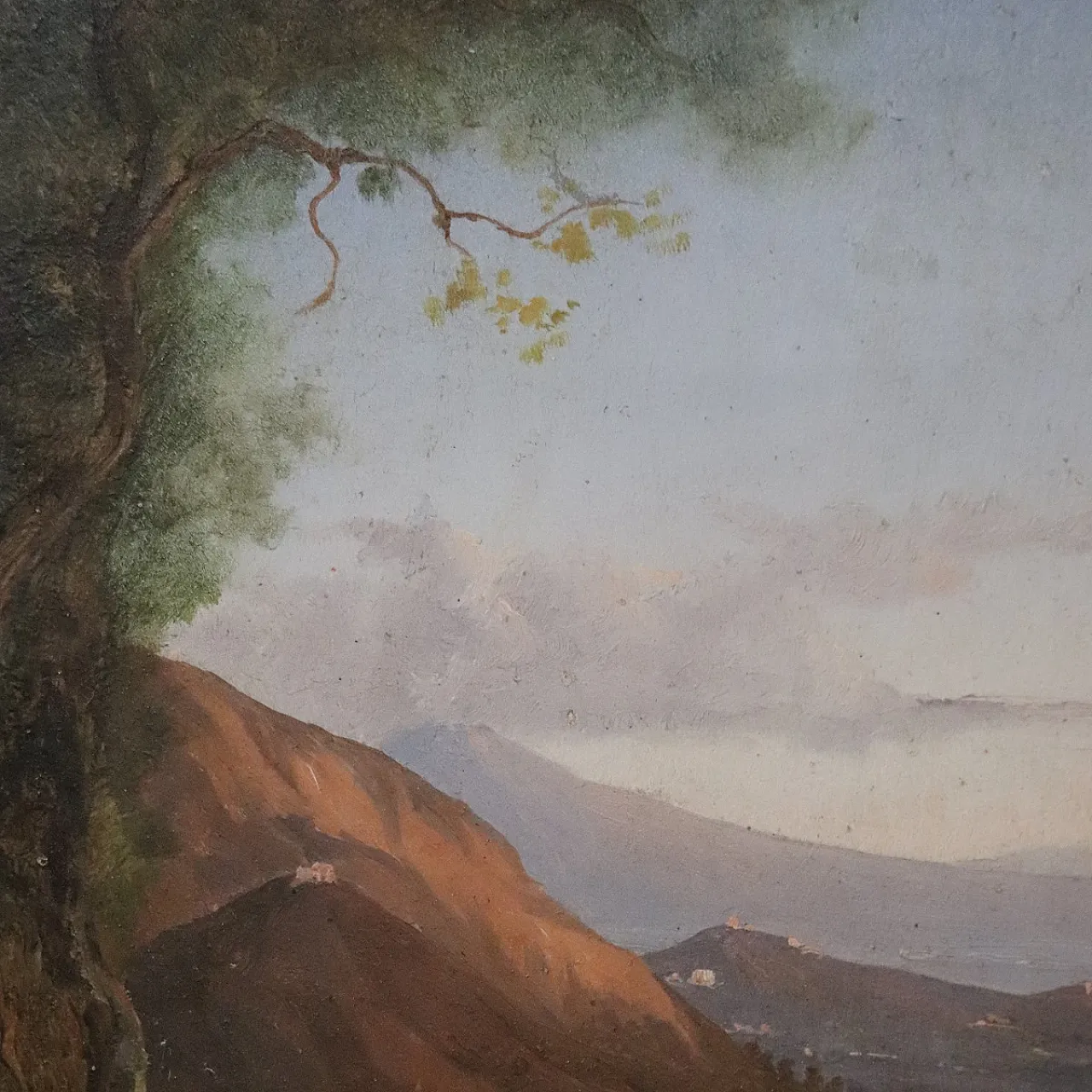 Dipinto olio su tela, veduta panoramica di Napoli, pittore del '800 5