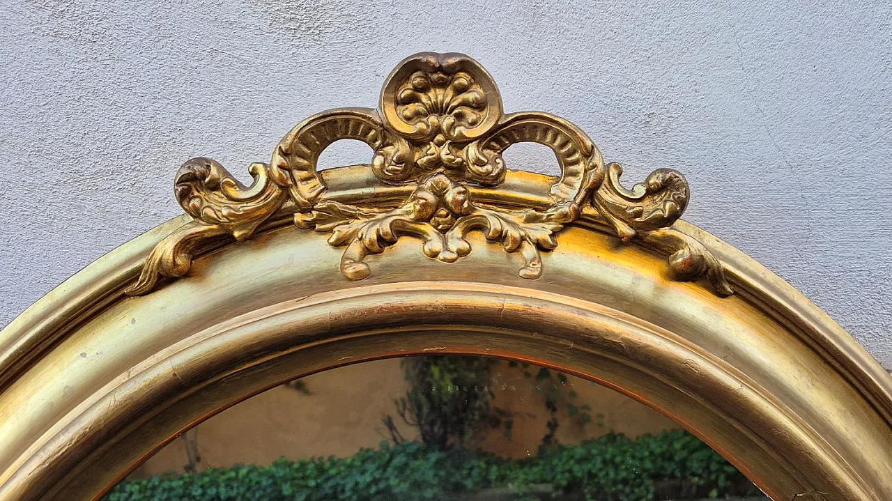Specchiera ovale in legno dorato con cimasa, '800 6