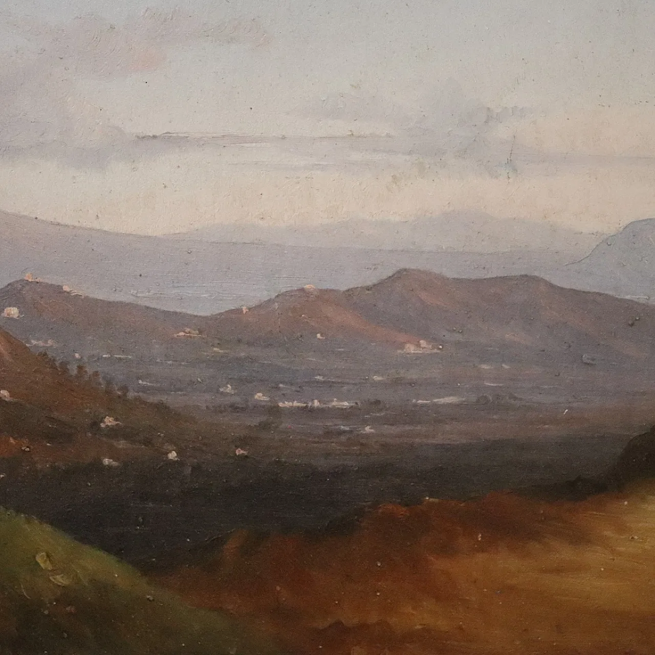 Dipinto olio su tela, veduta panoramica di Napoli, pittore del '800 8