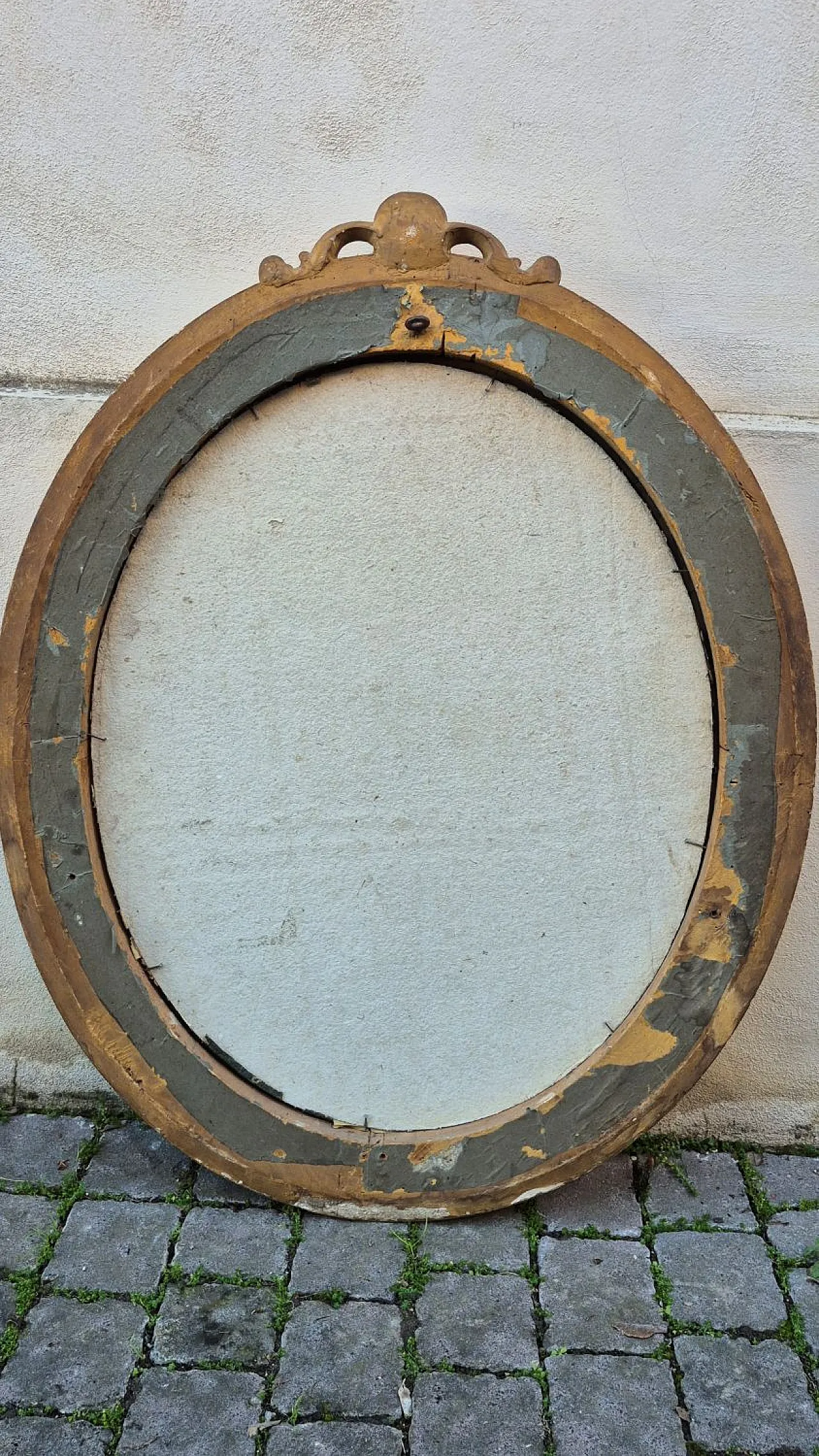 Specchiera ovale in legno dorato con cimasa, '800 8