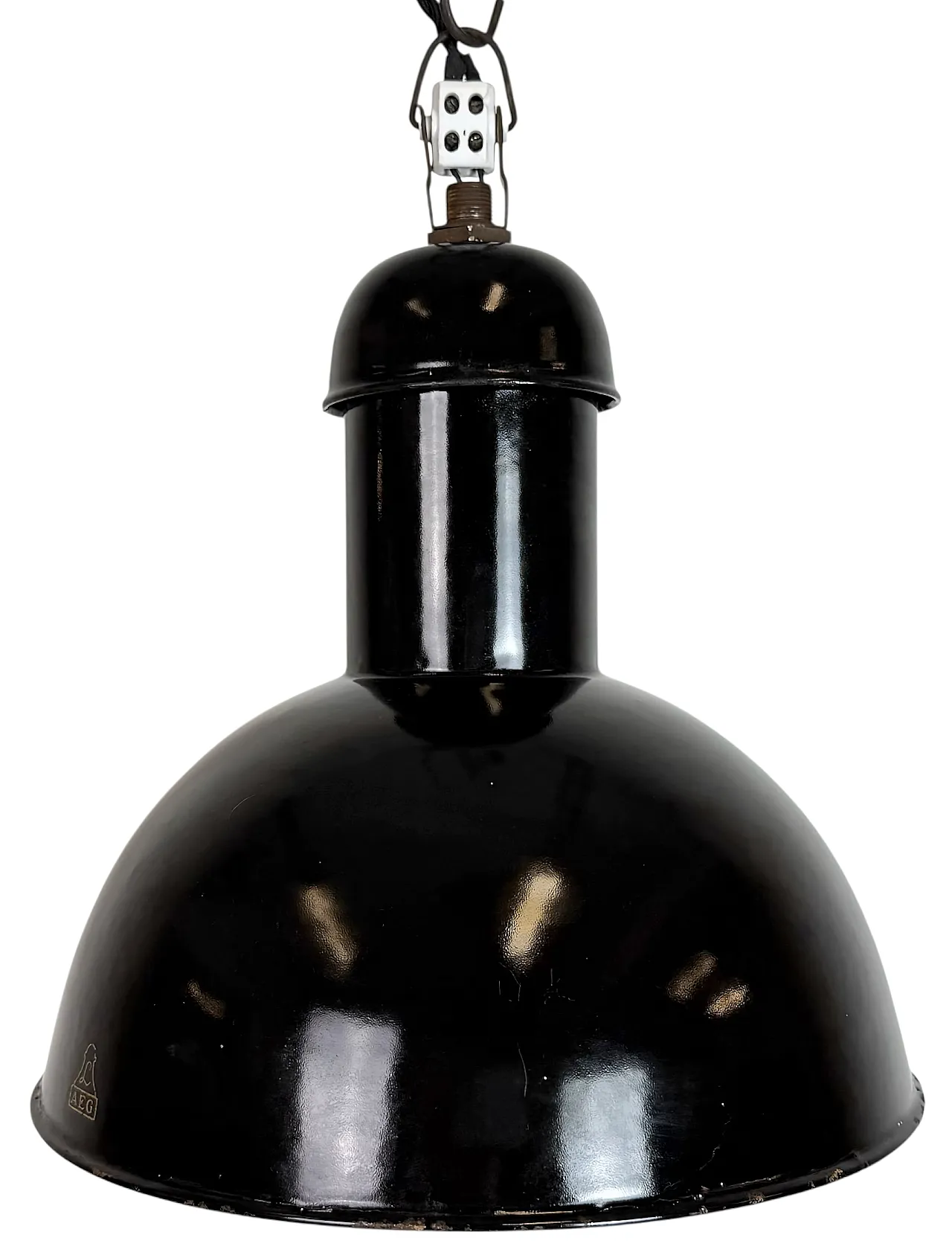 Black Enamel Industrial Pendant Lamp from AEG, 1930s 1