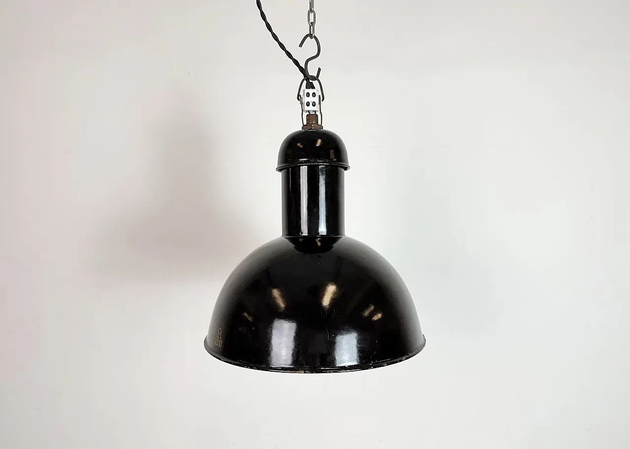 Black Enamel Industrial Pendant Lamp from AEG, 1930s 2