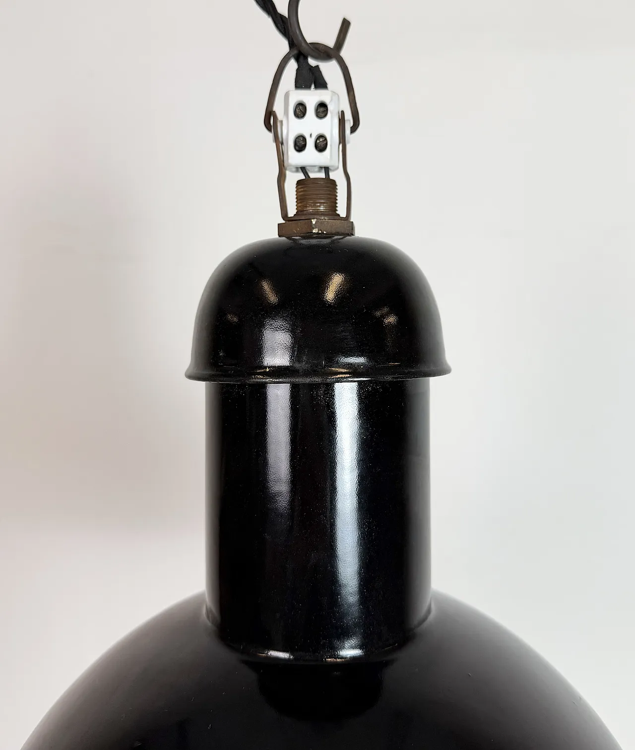 Black Enamel Industrial Pendant Lamp from AEG, 1930s 4