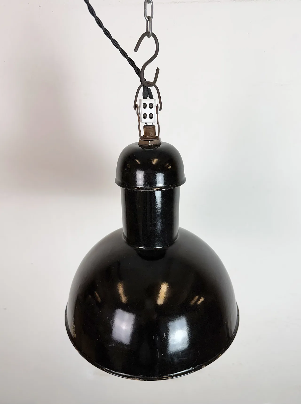 Black Enamel Industrial Pendant Lamp from AEG, 1930s 6