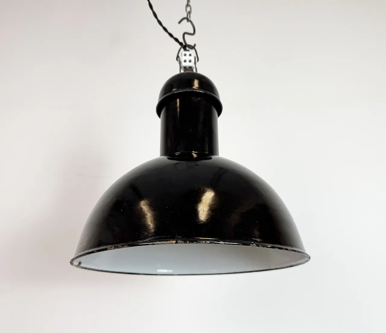 Black Enamel Industrial Pendant Lamp from AEG, 1930s 8