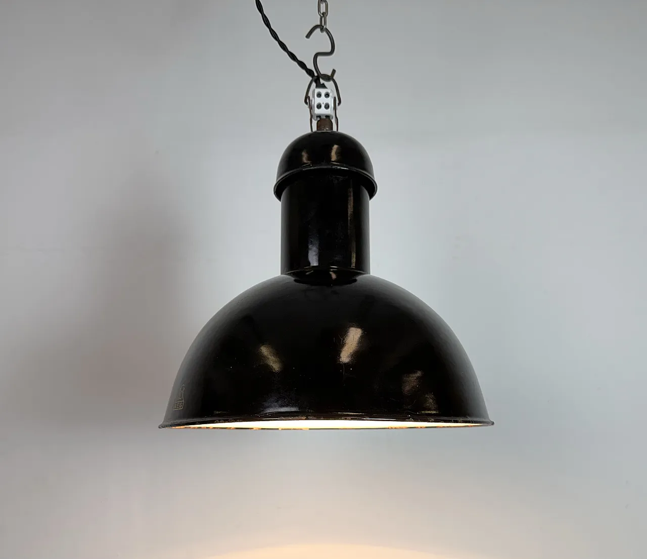 Black Enamel Industrial Pendant Lamp from AEG, 1930s 9