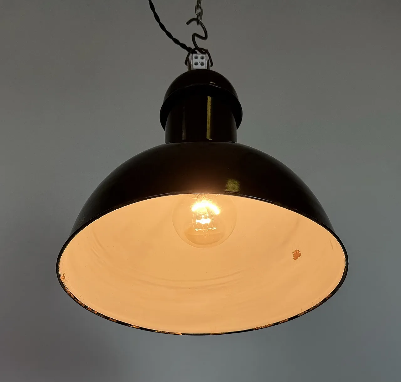 Black Enamel Industrial Pendant Lamp from AEG, 1930s 10
