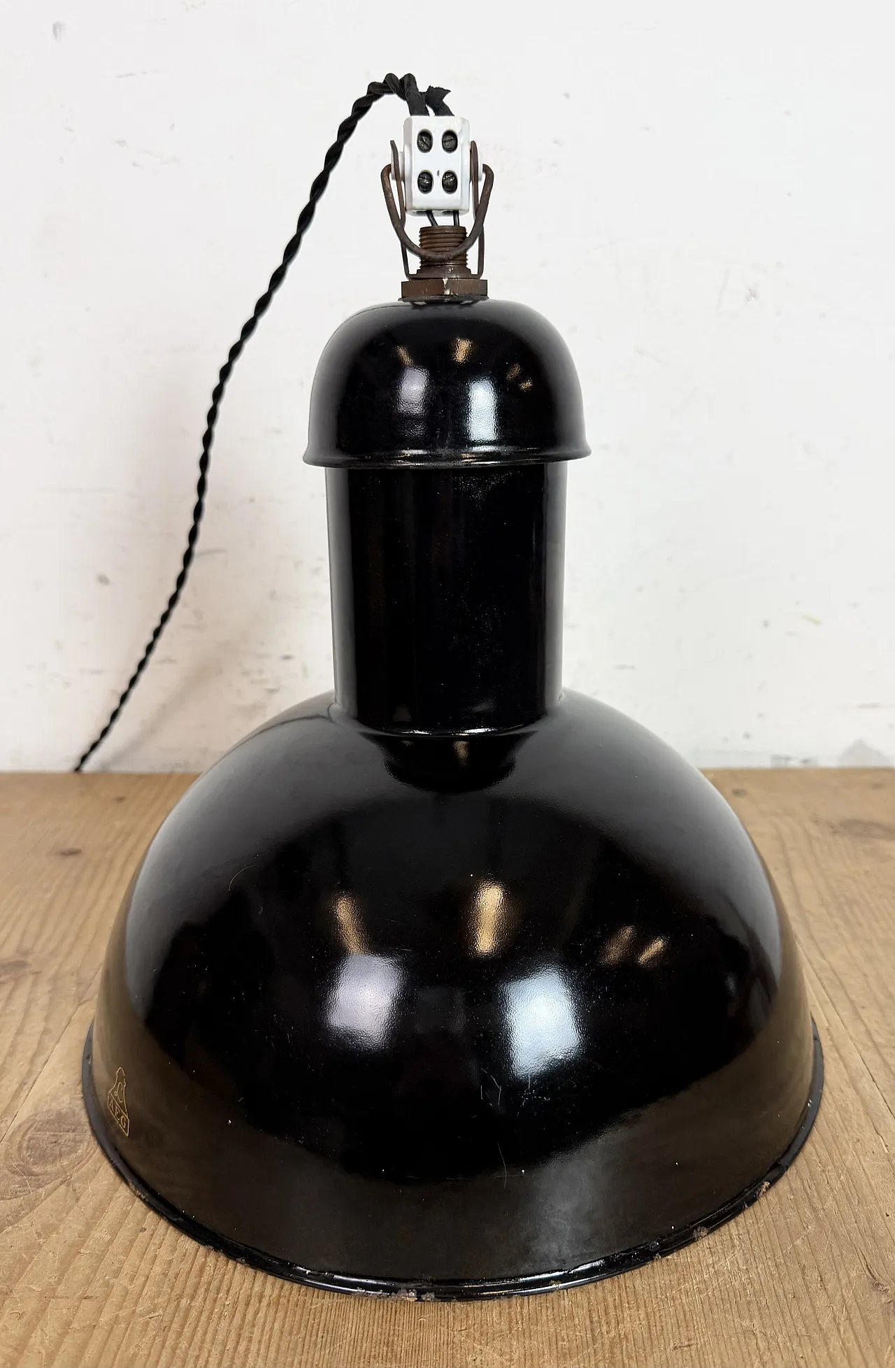 Black Enamel Industrial Pendant Lamp from AEG, 1930s 11