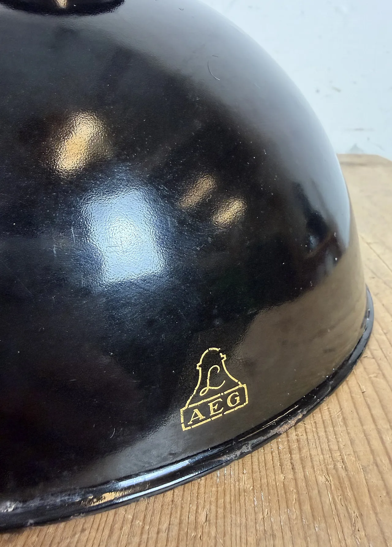 Black Enamel Industrial Pendant Lamp from AEG, 1930s 13