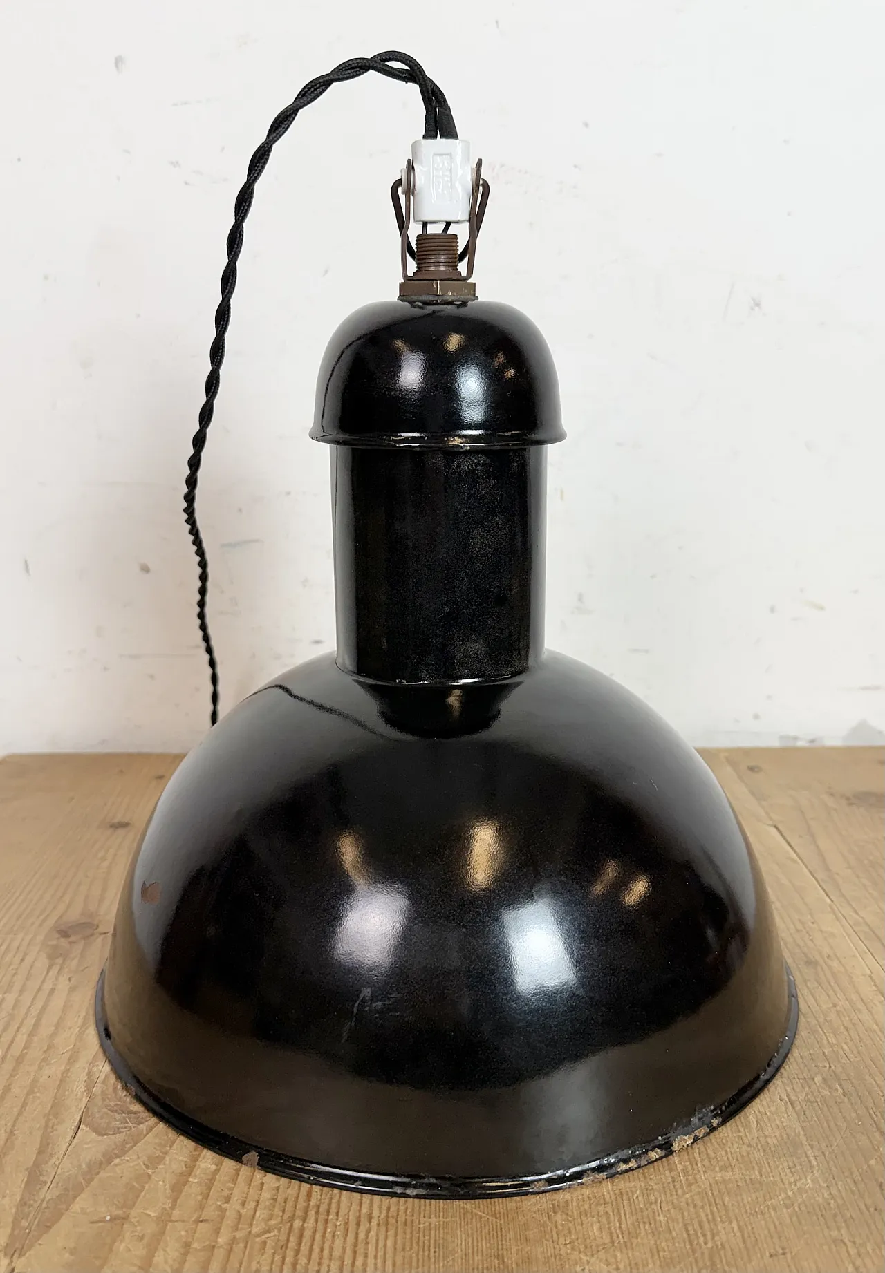 Black Enamel Industrial Pendant Lamp from AEG, 1930s 14