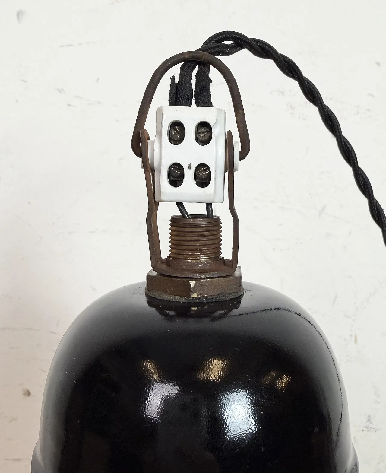 Black Enamel Industrial Pendant Lamp from AEG, 1930s 15