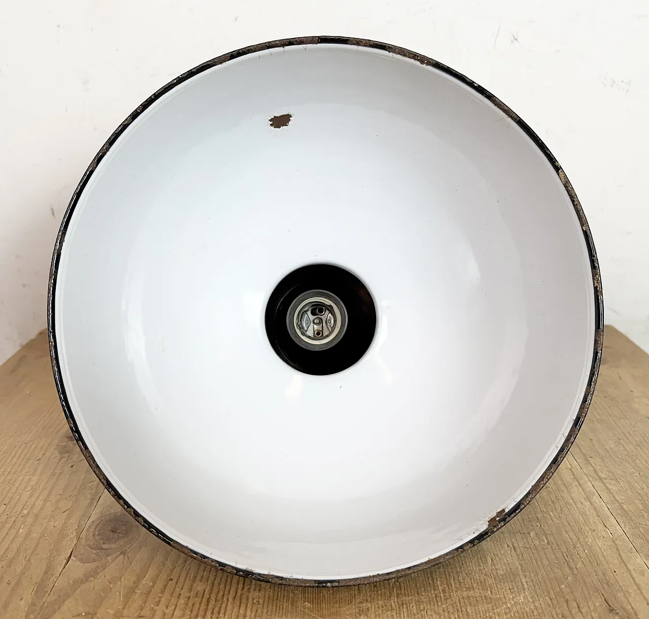 Black Enamel Industrial Pendant Lamp from AEG, 1930s 16