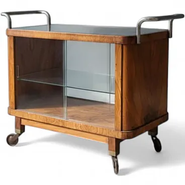 Carrello da portata Art Déco in noce cromato, anni '30