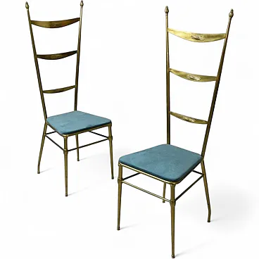 Coppia di sedie Chiavari in ottone di Gaetano Descalzi, anni '50