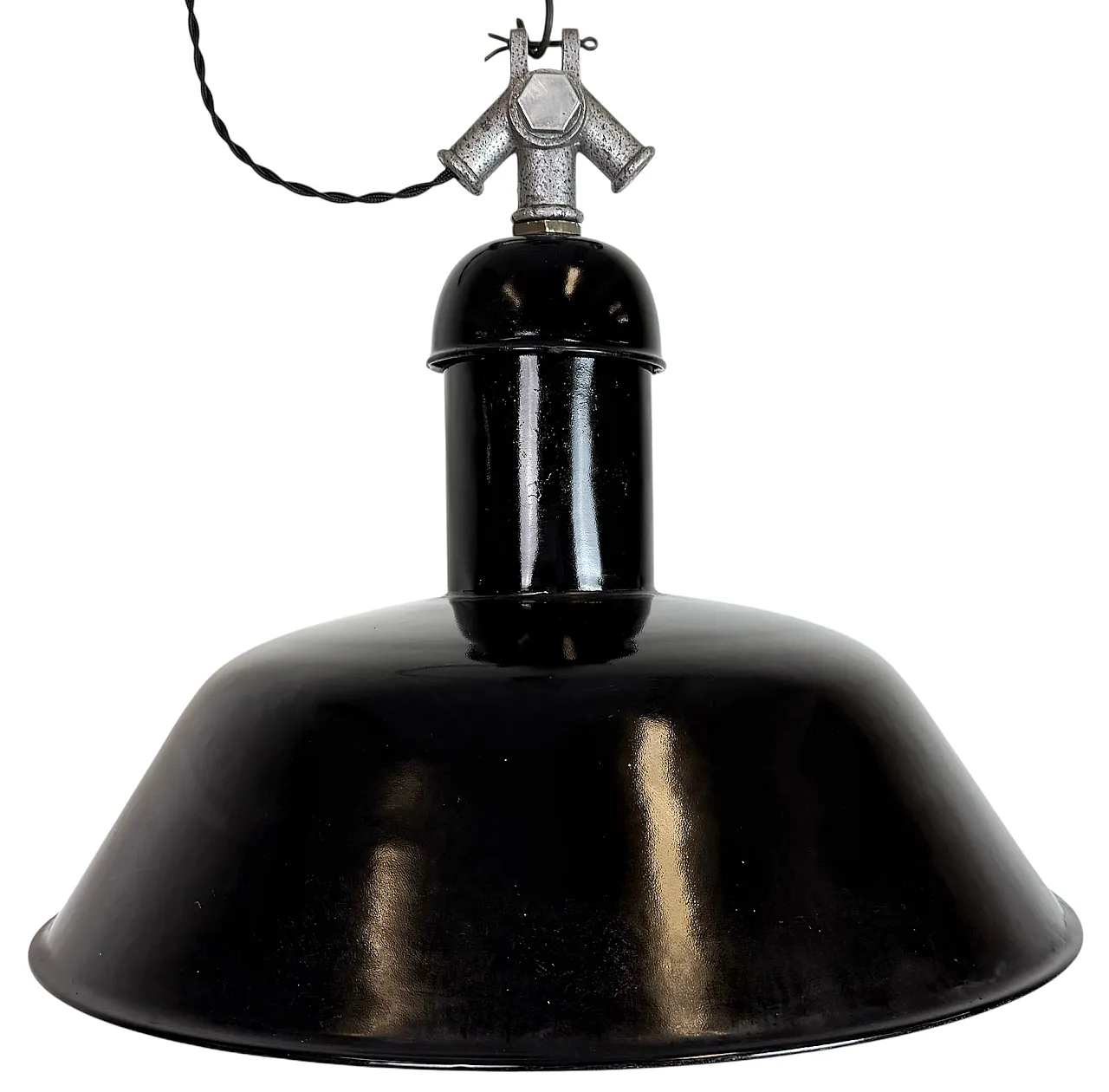 Black Enamel Industrial Pendant Lamp from AEG, 1930s 1