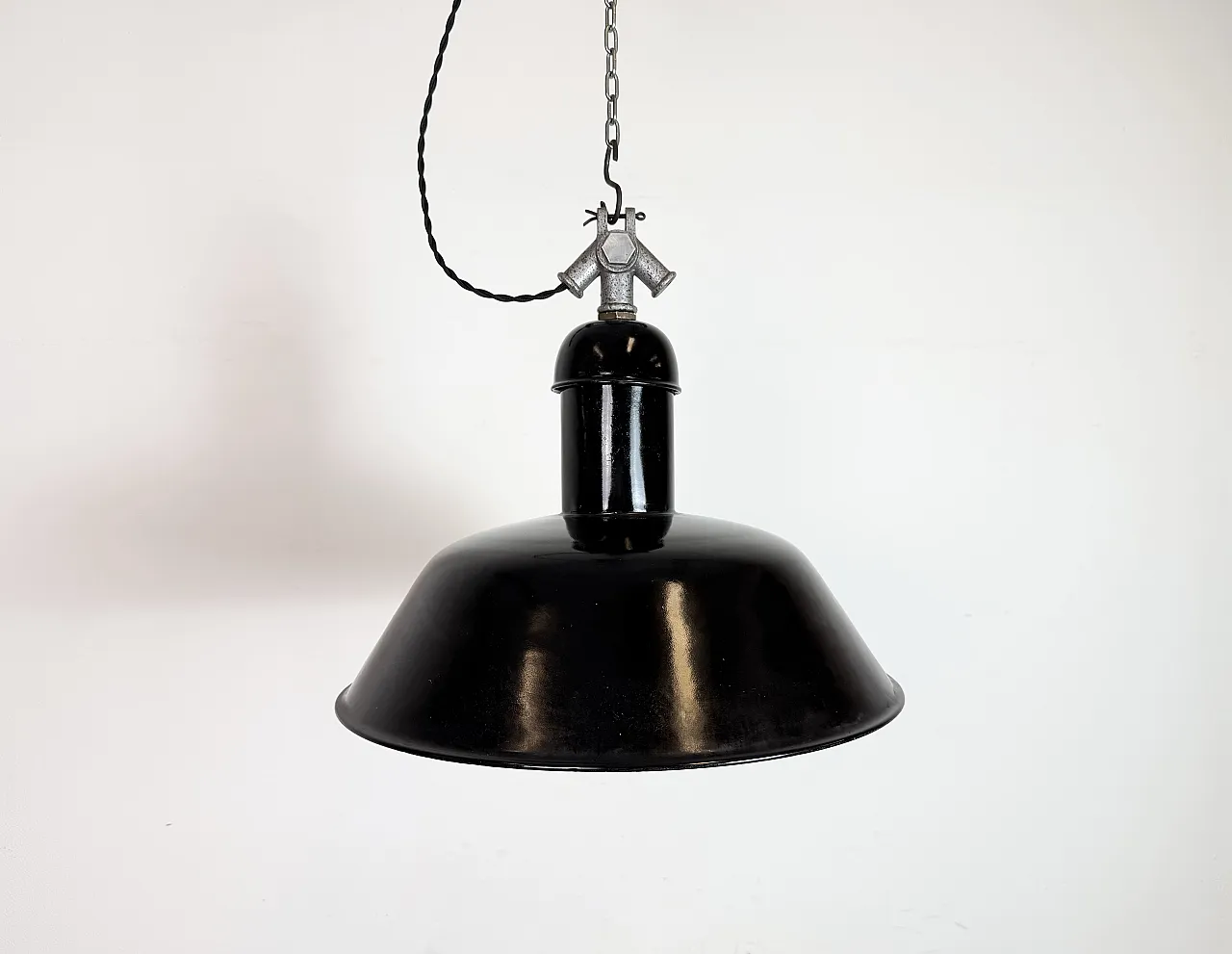 Black Enamel Industrial Pendant Lamp from AEG, 1930s 2