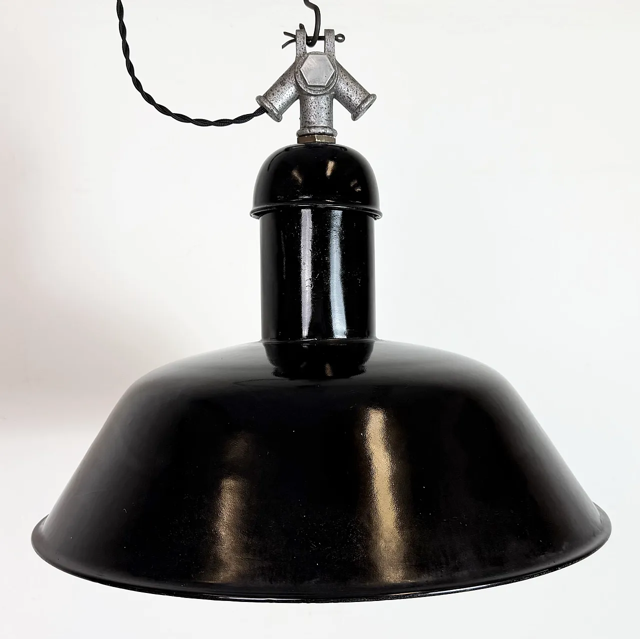 Black Enamel Industrial Pendant Lamp from AEG, 1930s 3