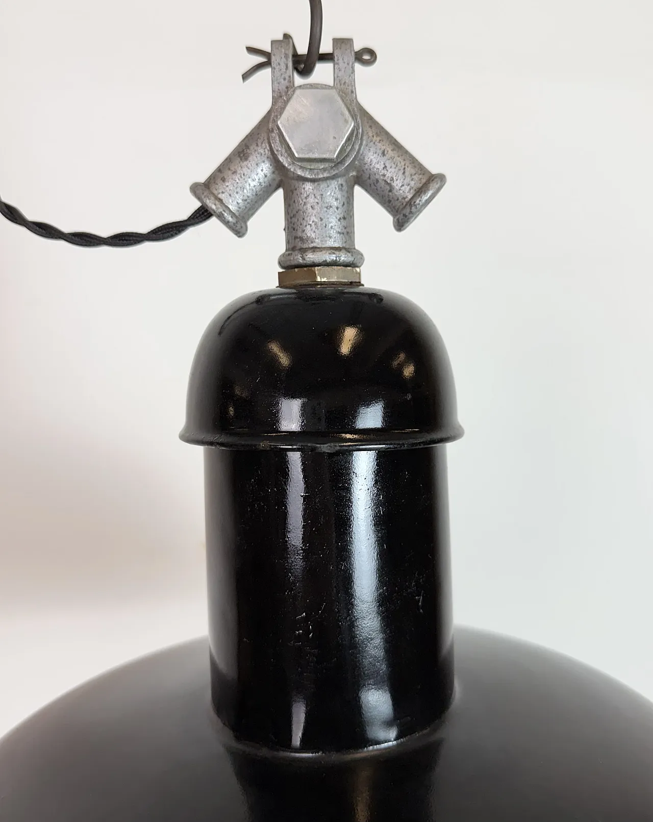 Black Enamel Industrial Pendant Lamp from AEG, 1930s 4