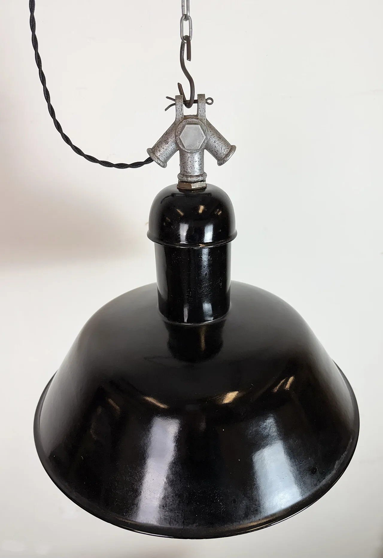 Black Enamel Industrial Pendant Lamp from AEG, 1930s 6