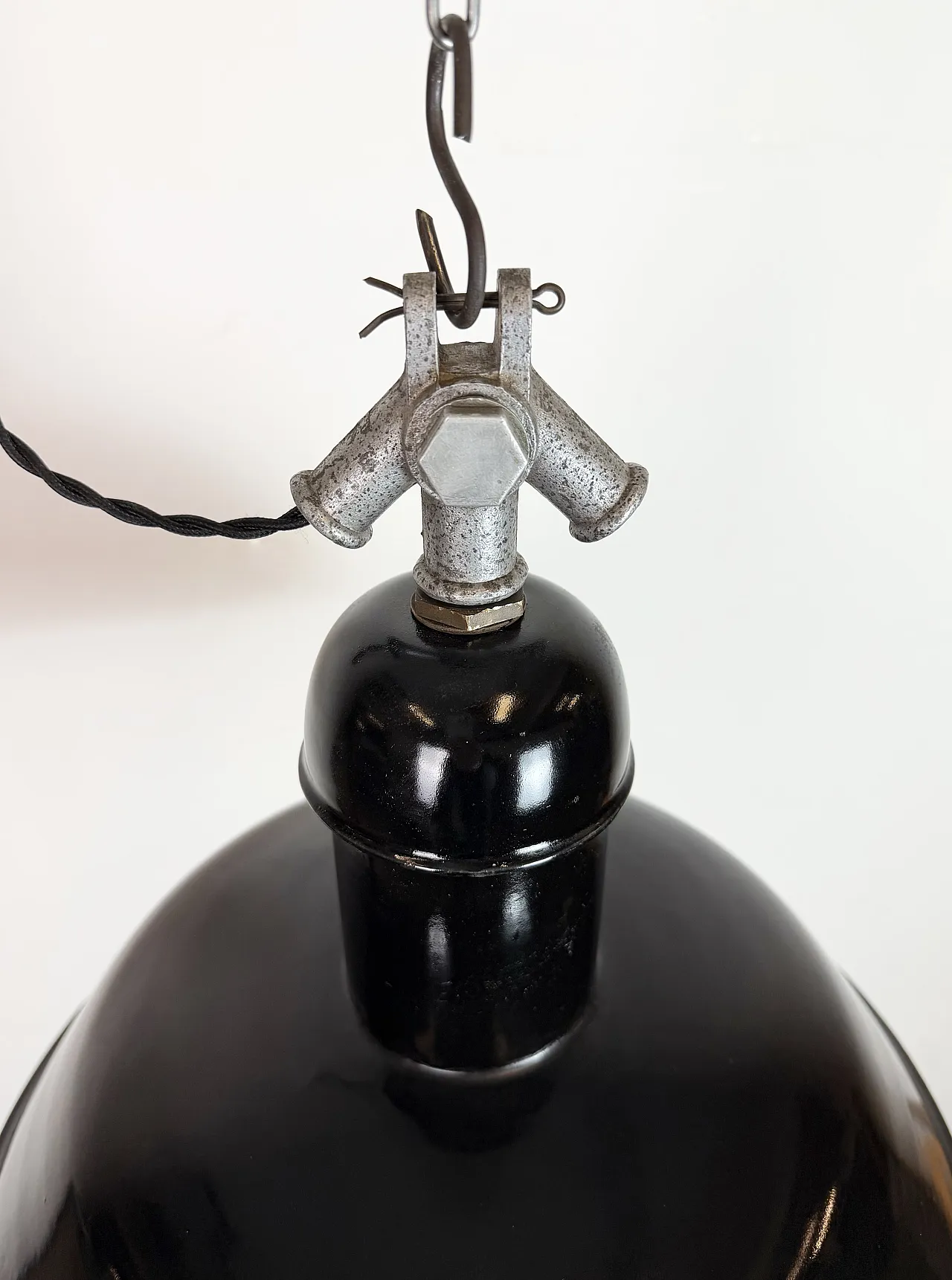 Black Enamel Industrial Pendant Lamp from AEG, 1930s 7