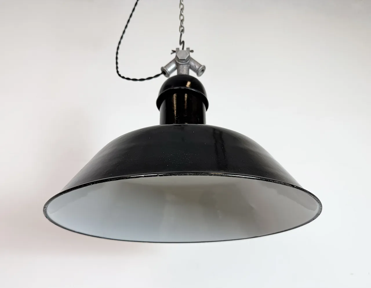 Black Enamel Industrial Pendant Lamp from AEG, 1930s 8
