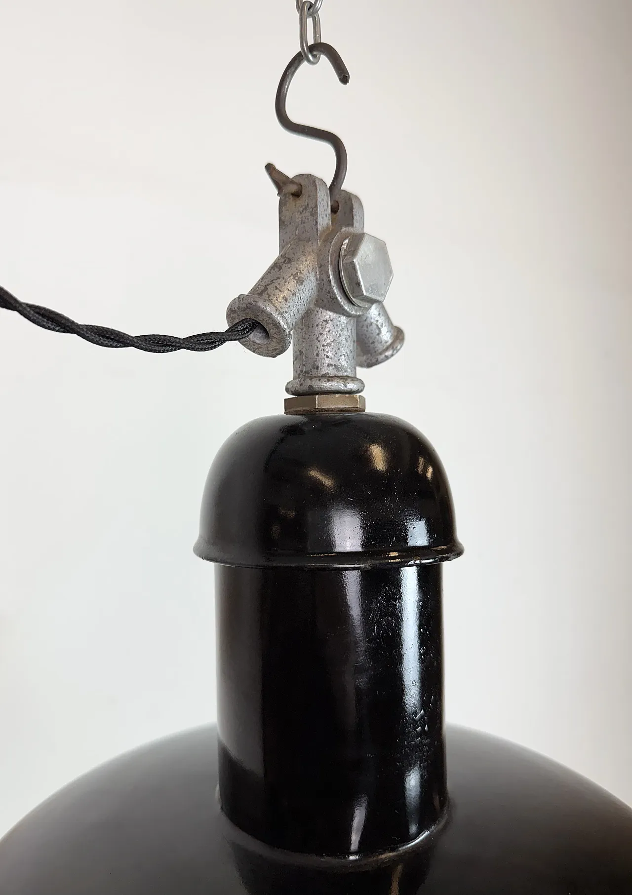 Black Enamel Industrial Pendant Lamp from AEG, 1930s 9