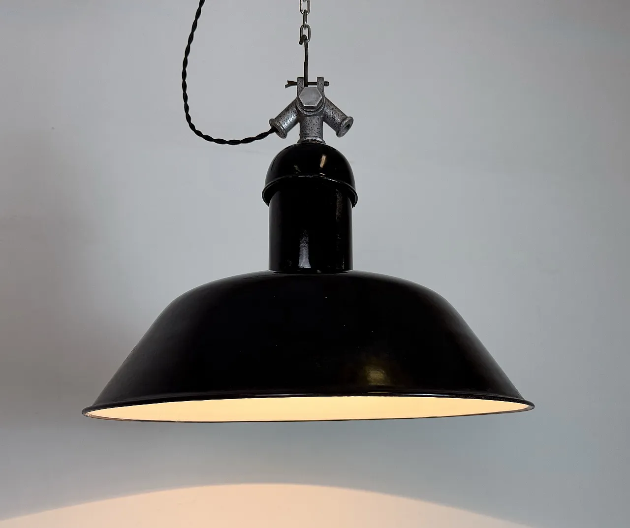 Black Enamel Industrial Pendant Lamp from AEG, 1930s 11