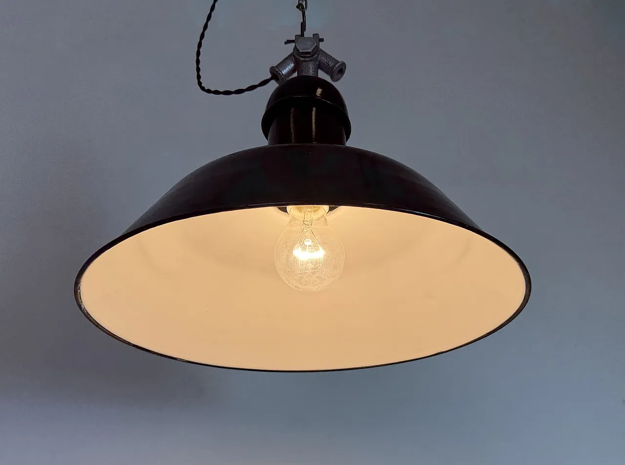Black Enamel Industrial Pendant Lamp from AEG, 1930s 12