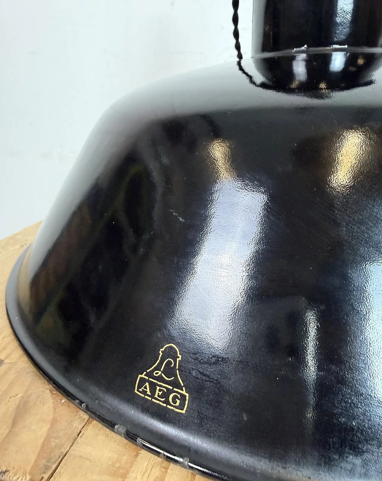 Black Enamel Industrial Pendant Lamp from AEG, 1930s 15
