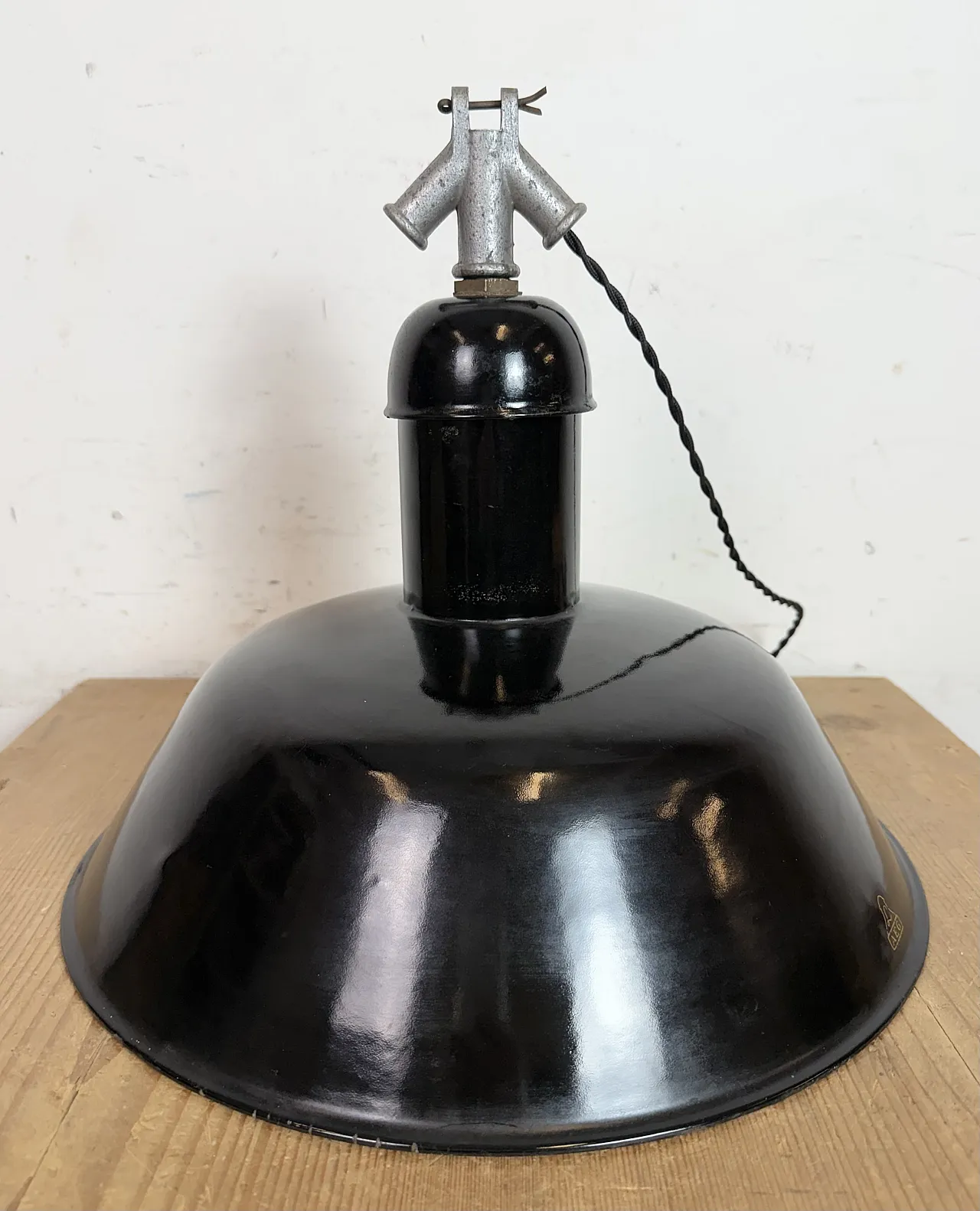 Black Enamel Industrial Pendant Lamp from AEG, 1930s 16