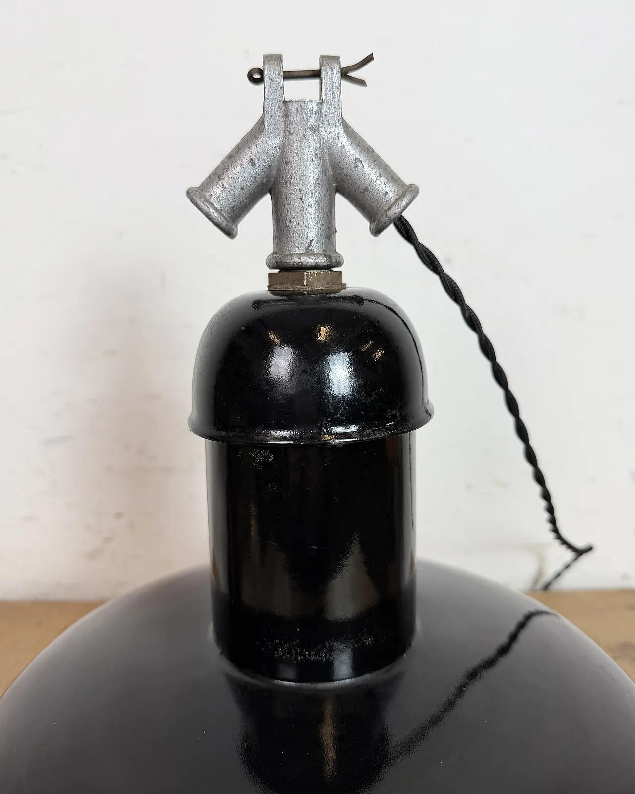 Black Enamel Industrial Pendant Lamp from AEG, 1930s 17