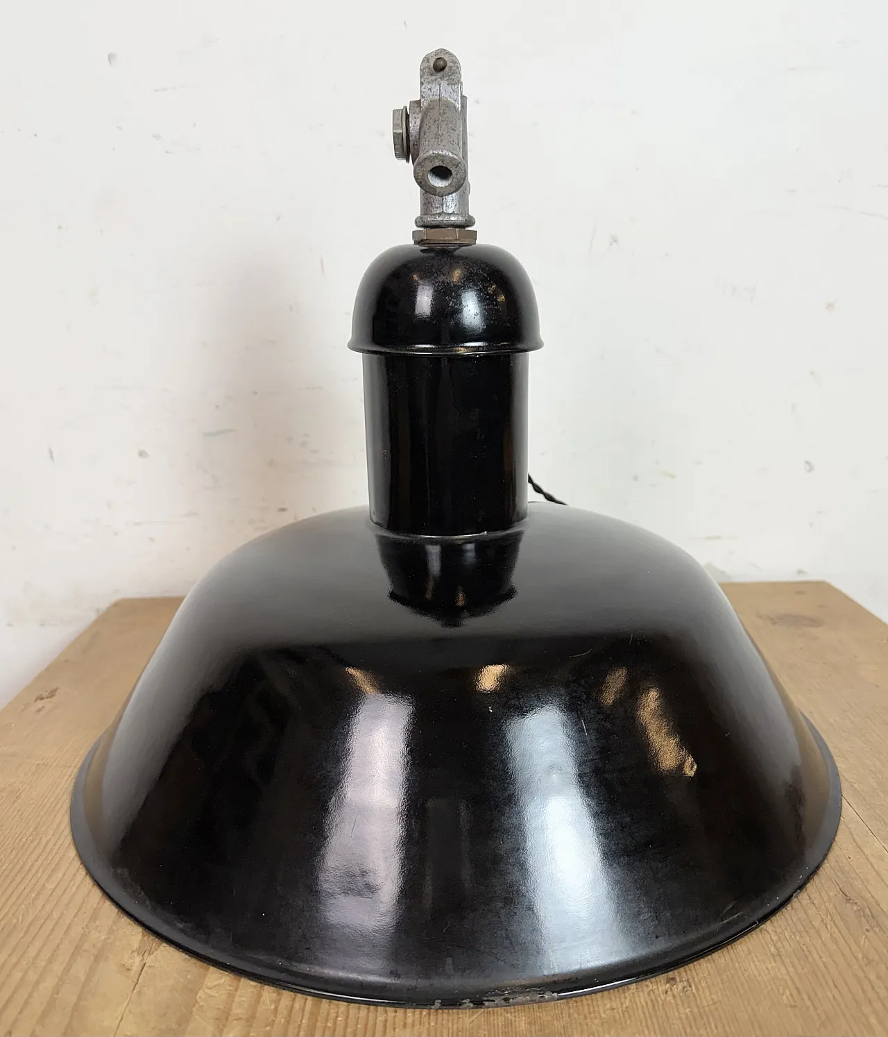 Black Enamel Industrial Pendant Lamp from AEG, 1930s 18