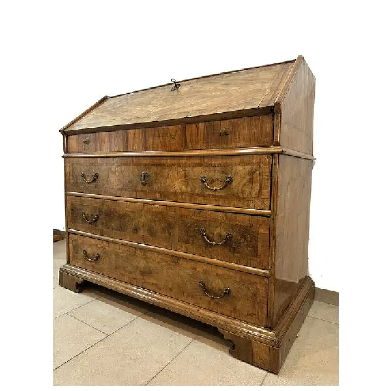 Walnut and walnut burl drop-down chest, 18th century 2